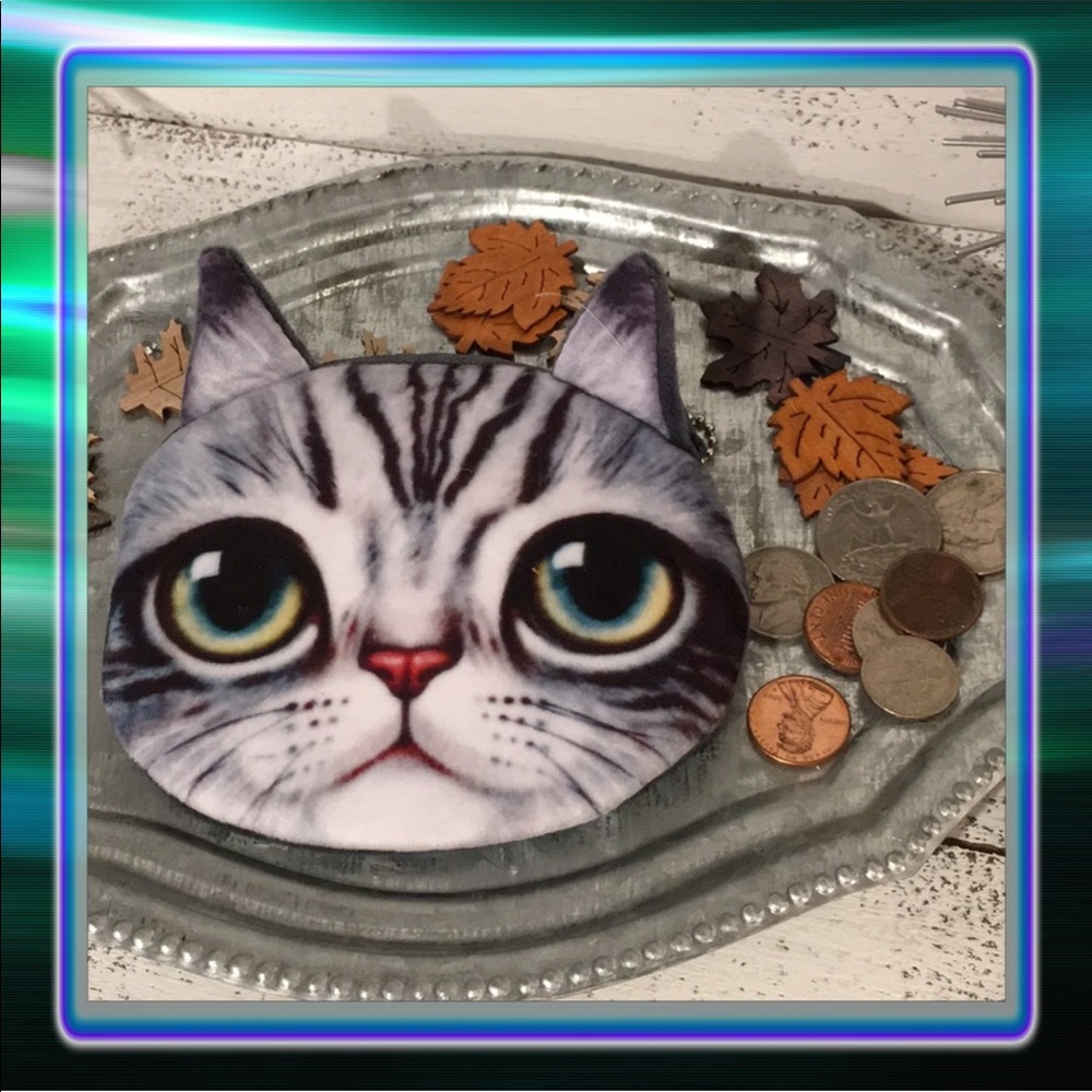 Grey Kitty Cat Coin Purse - Picture 1 of 7